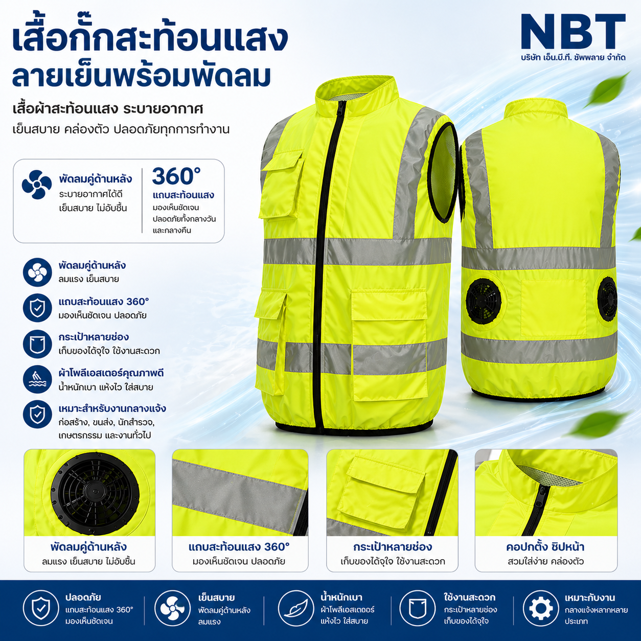 ไซต์ XL เสื้อกั๊กสะท้อนแสง พัดลมในตัว ระบายอากาศ รุ่น Cooling Vest (แถม Power Bank)